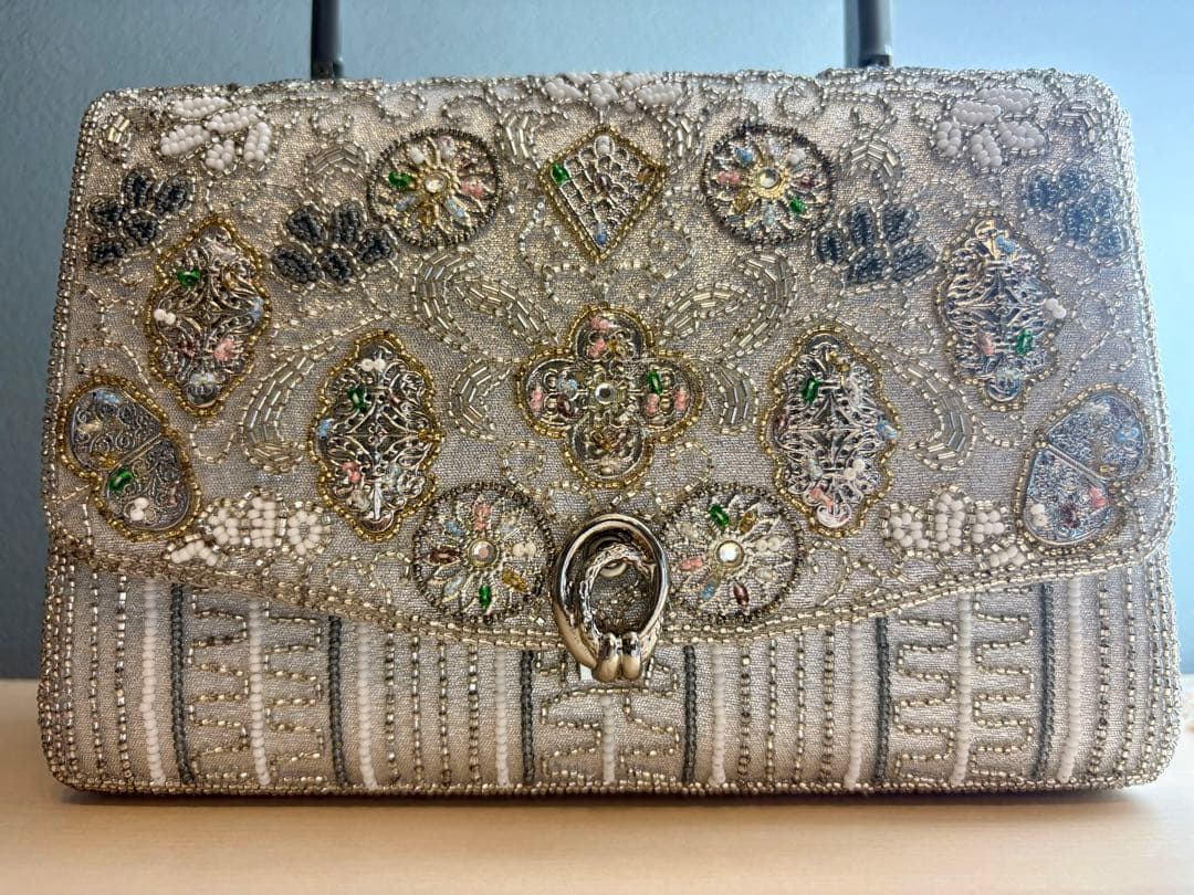 グラスビーズ　ハンドバッグ　日本製　手刺繍　パーティバック　和装