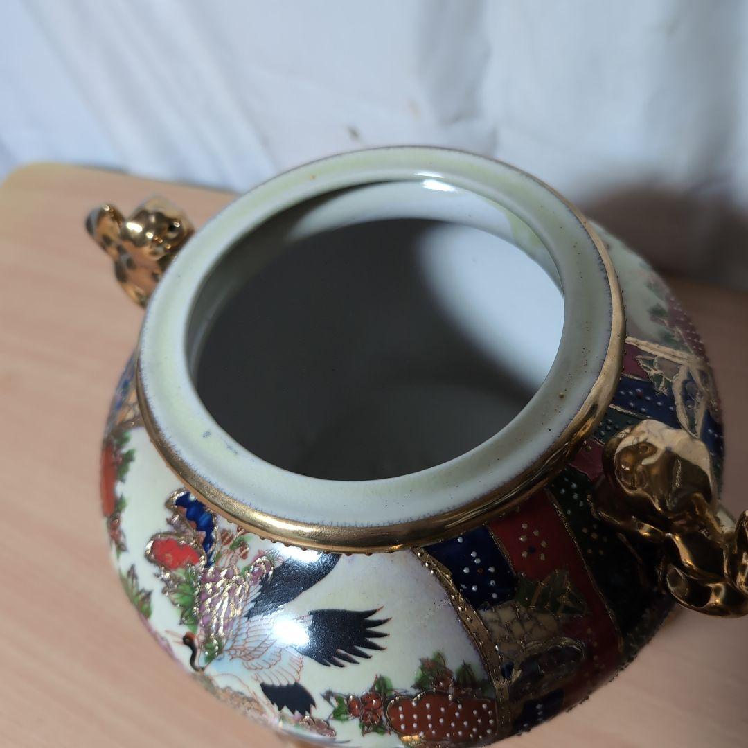 陶器製 香炉 鶴と花のデザイン