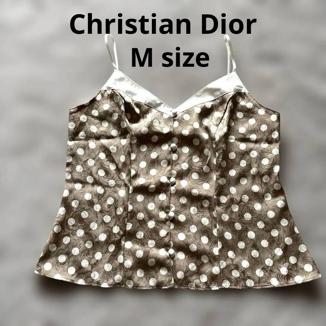 希少 美品 クリスチャンディオール ドット柄ゴールドキャミソール