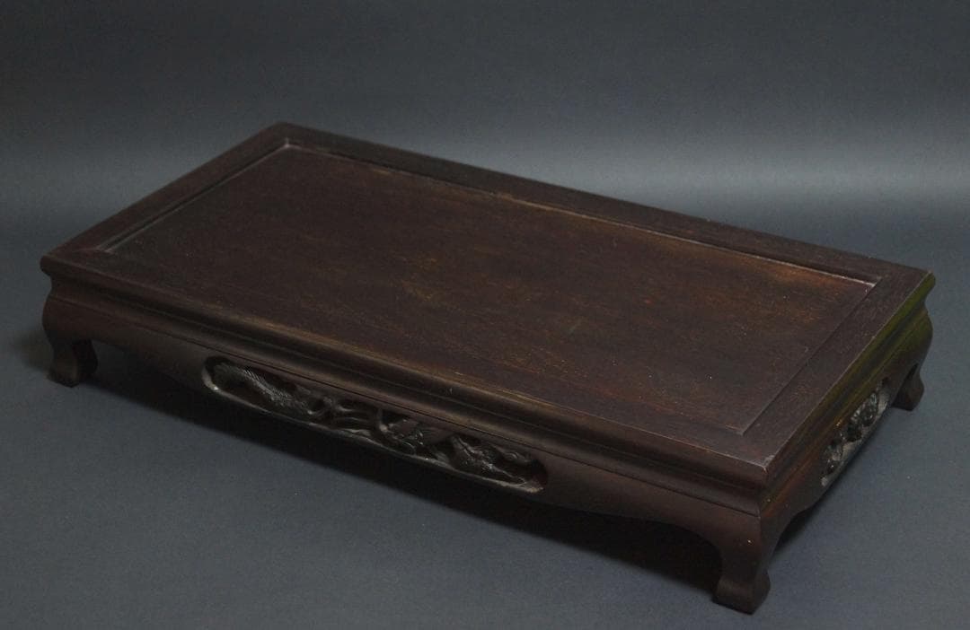 唐木紫檀製 細工透かし彫り『龍文』花台 平卓 飾台 香炉台 盆栽台 華道具茶道具