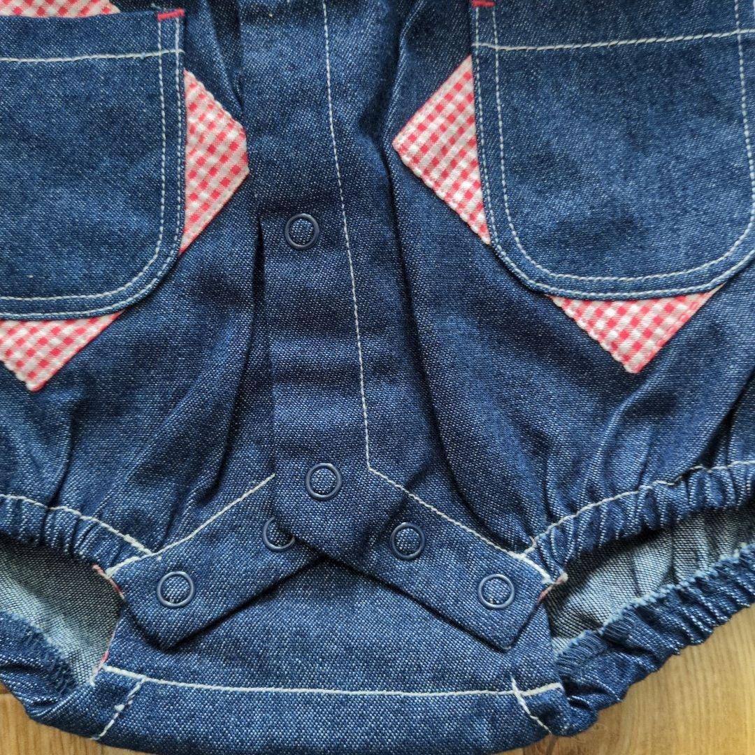 90サイズ　ピングー　フード付Ｔシャツ・デニムカバーオールセット　PINGU