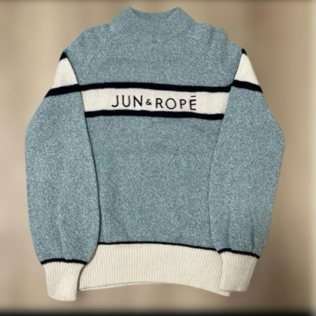 良品 JUN&ROPE フロントロゴパフスリーブ長袖プルオーバー ニット