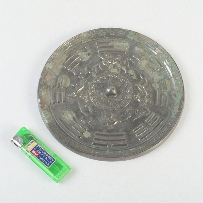 中国　古銅青銅　神獣文　銅鏡　古鏡　紙鎮　文鎮　時代箱付　M　9273E
