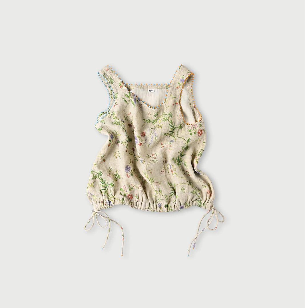 9/15最終日　45R インド綿麻二重織フラワープリントのぽよんキャミソール