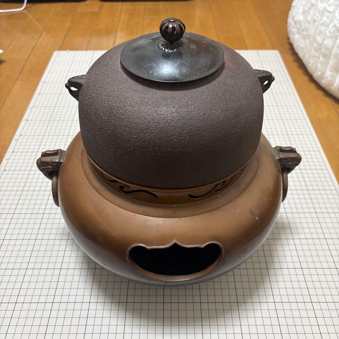 唐銅 鬼面風炉 茶道具　茶釜