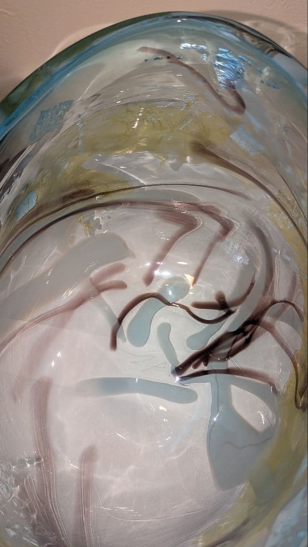 『中尾羊古』ガラス水指　茶道具　共箱　金ギヤマン義山　アトリエ羊古　吹きガラス