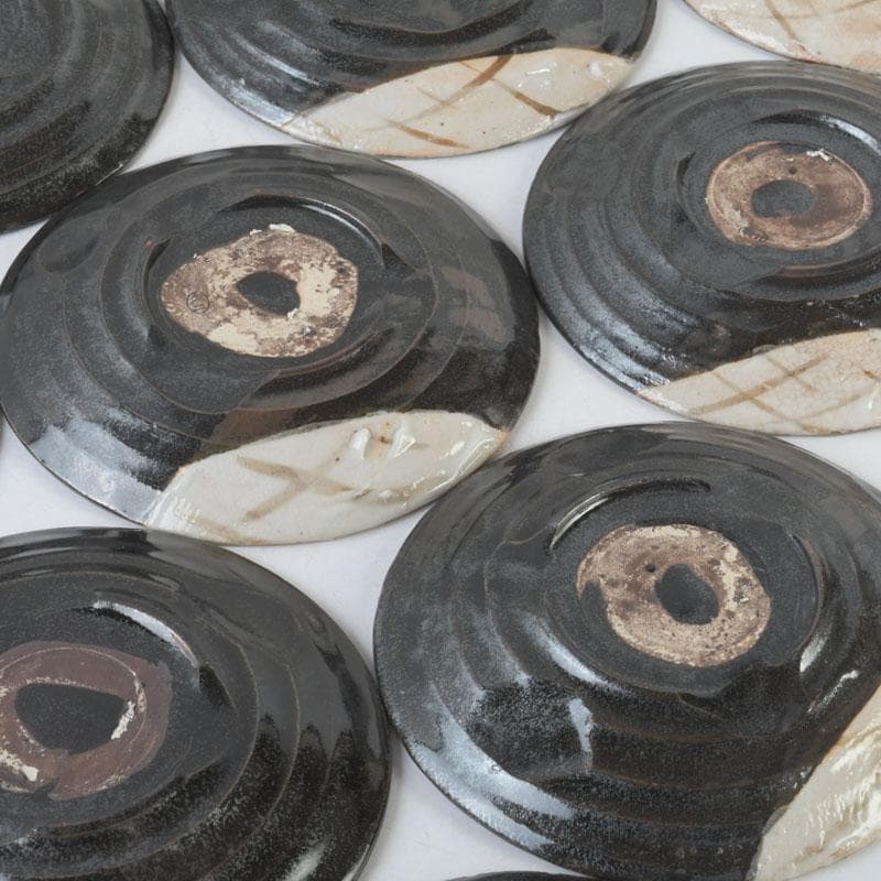 和食器　織部焼　竹里庵　葵窯　加藤春二作　草文皿　十客　共箱　V　9735