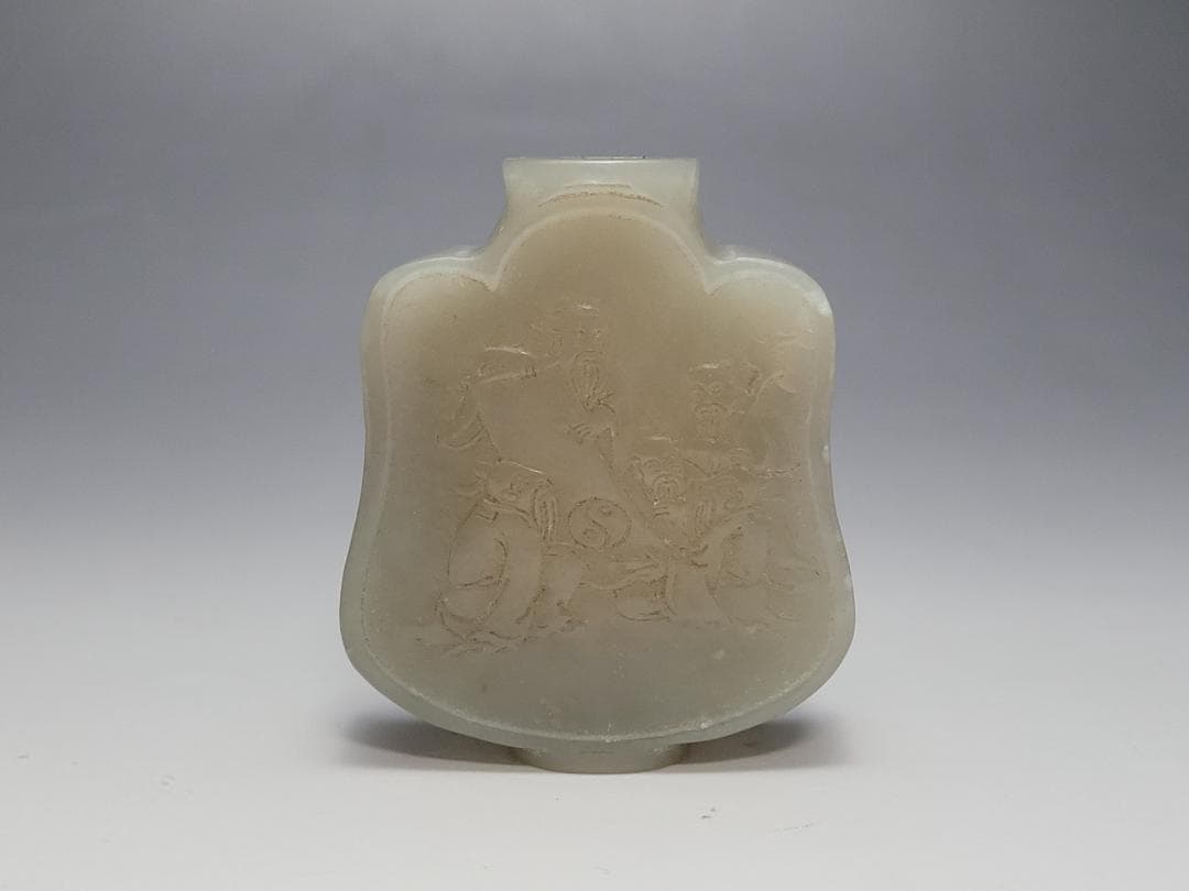 天然玉製 陽刻 仙人文 鼻煙壺 明清時代 高さ約5.5cm