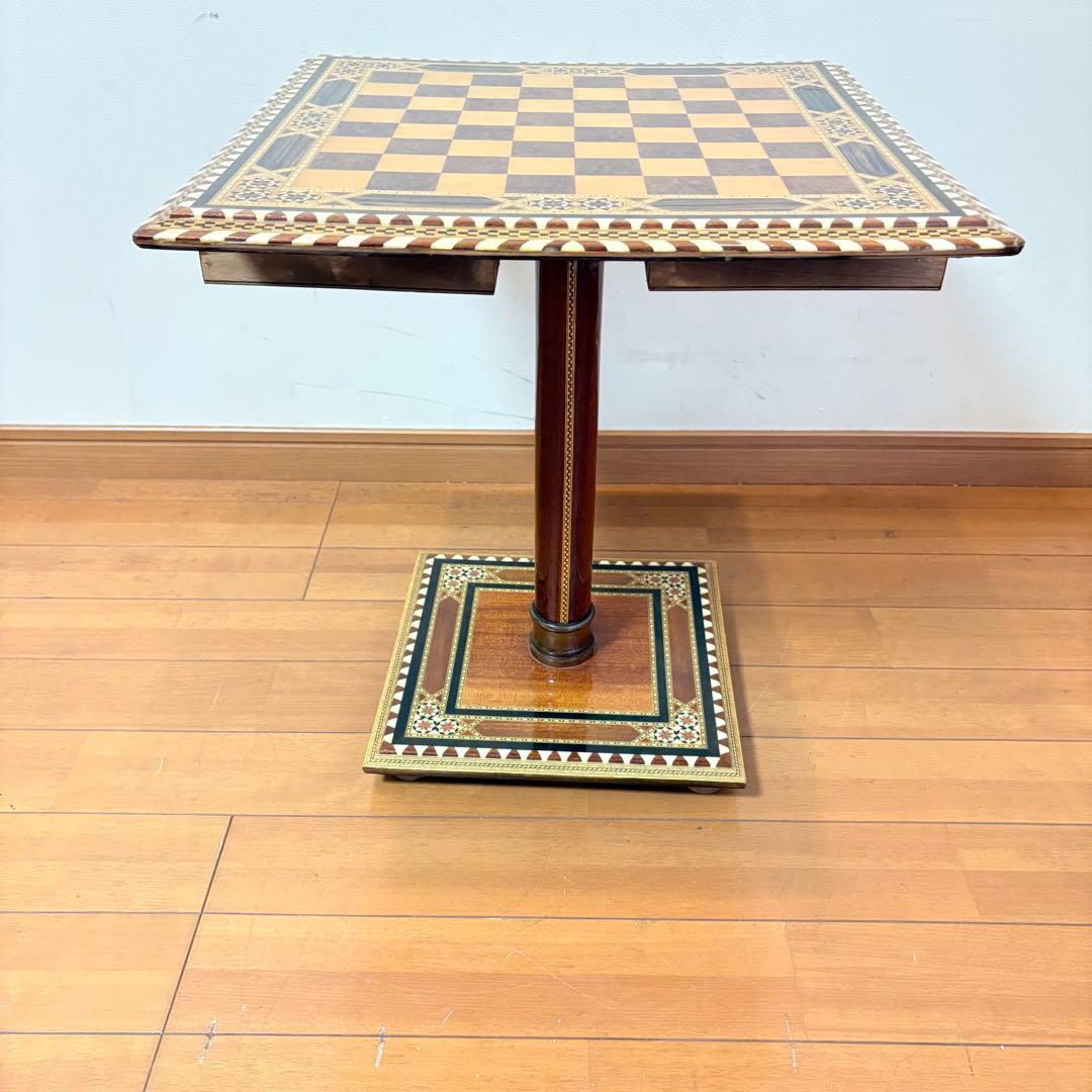 【希少レトロ・駒付属】アンティーク調 インテリア チェステーブル＆駒セット