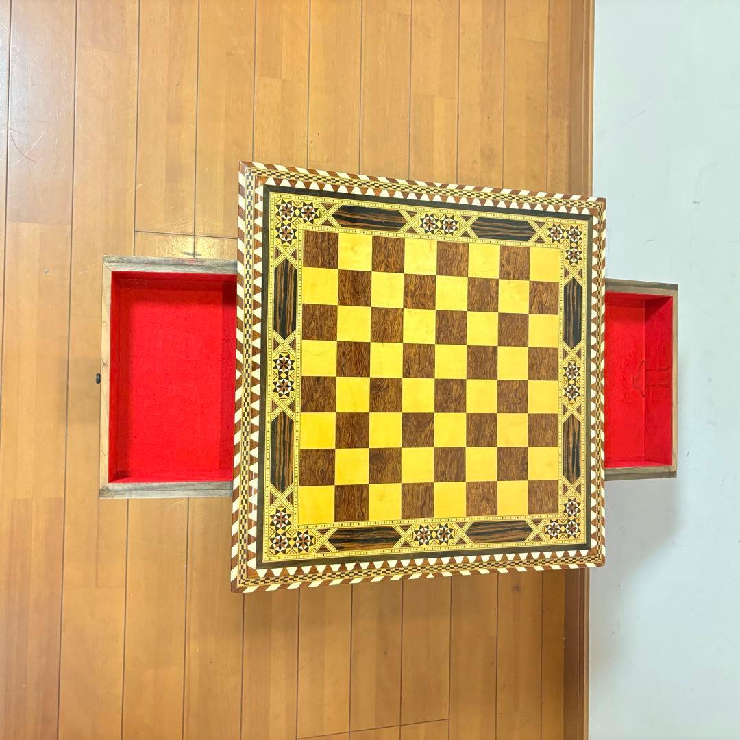 【希少レトロ・駒付属】アンティーク調 インテリア チェステーブル＆駒セット