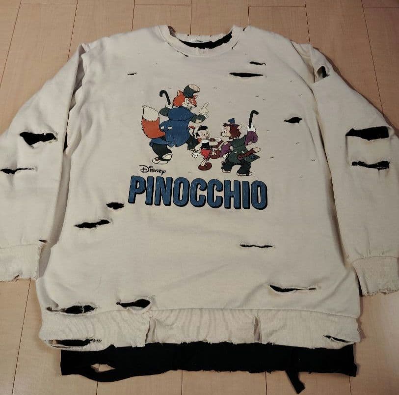 【セット】Disneyピノキオ ダメージスウェット L ライトベージュ