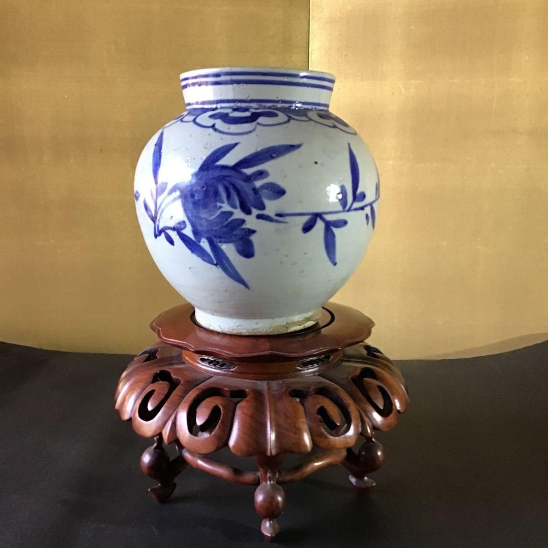 李朝　柘榴図柄　大壺　李朝中期