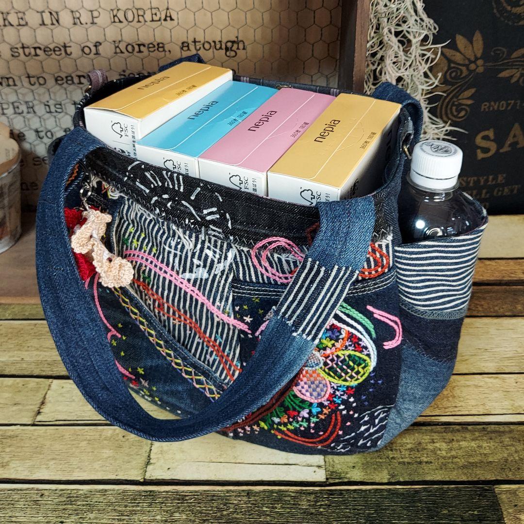 【MINMI】刺繍デニムバック　No.672　ショルダーベルト