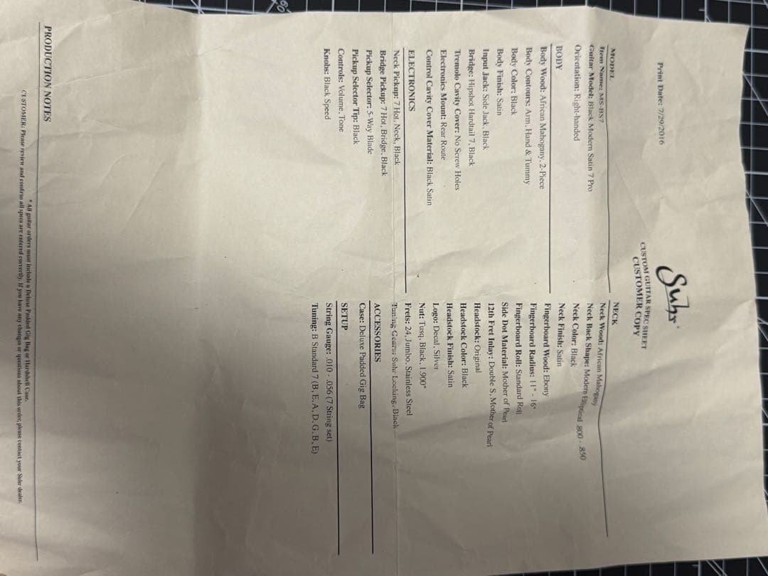 ギター Suhr Modern MS-BS7 Satin Black