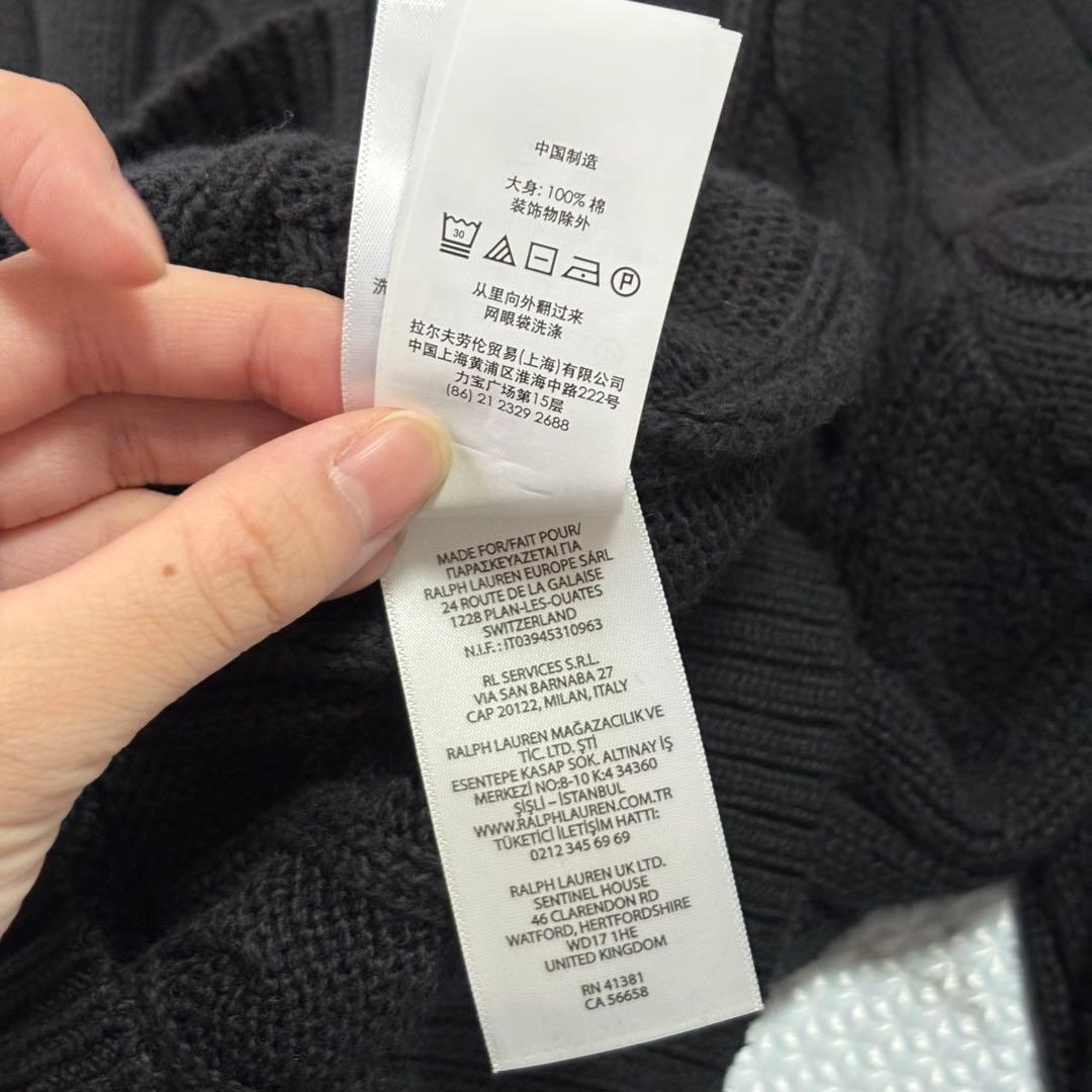 ✨大人気✨ ポロラルフローレン現行QR黒　ケーブルニットM