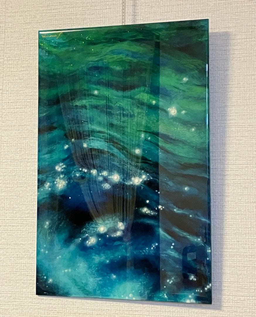 絵画　ハンドメイド　レジンコート　避暑　創作一点物　水辺　クールダウン　抽象