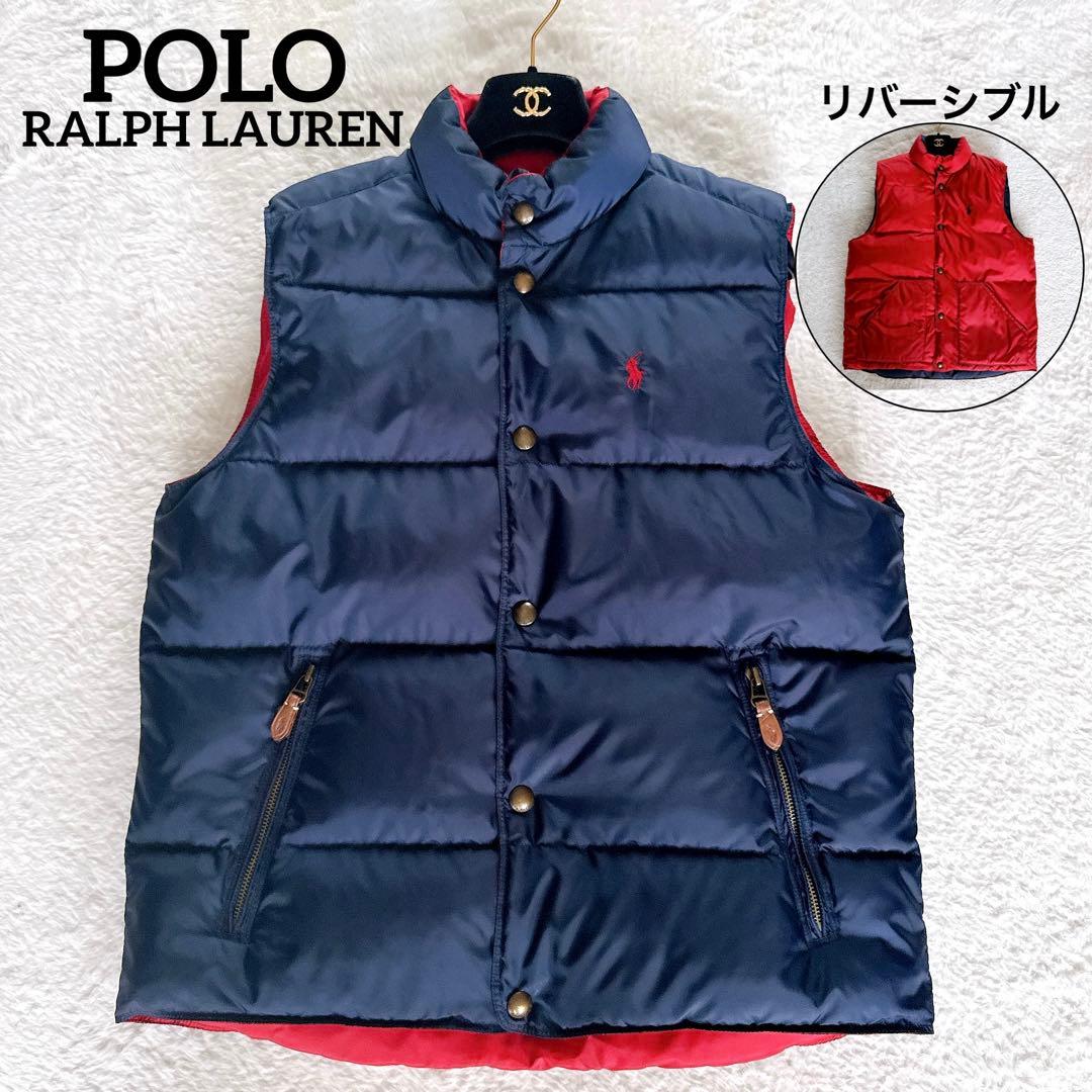 【ポロラルフローレン】ダウンベスト リバーシブル Mサイズ ネイビー レッド