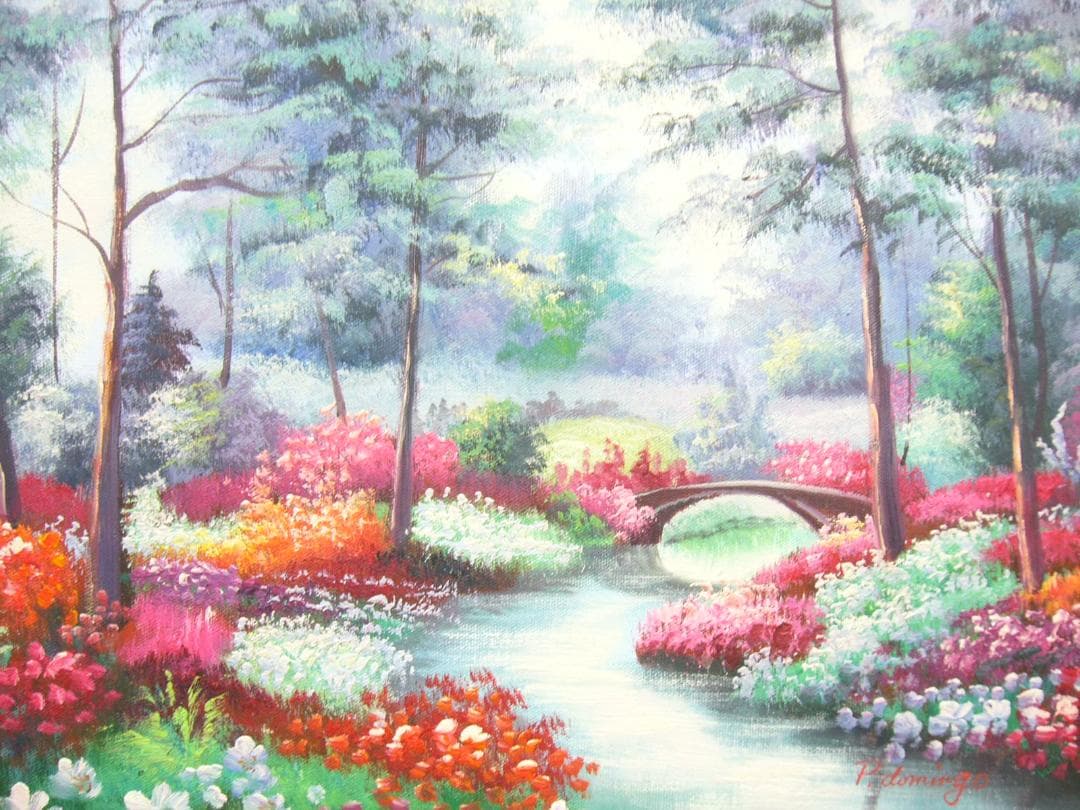絵画 油絵 肉筆油絵 風景画 華の園