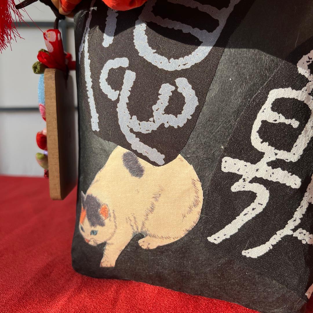 梅と猫 一閑張り バッグ かごバッグ ハンドバッグ 和猫 浮世絵 和柄 市場かご