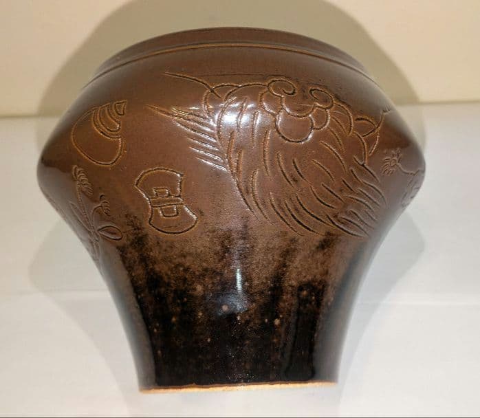 『独楽　宝尽くし』建水　膳所焼　陽炎園　茶道具　茶こぼし　茶の湯茶席茶会　共箱