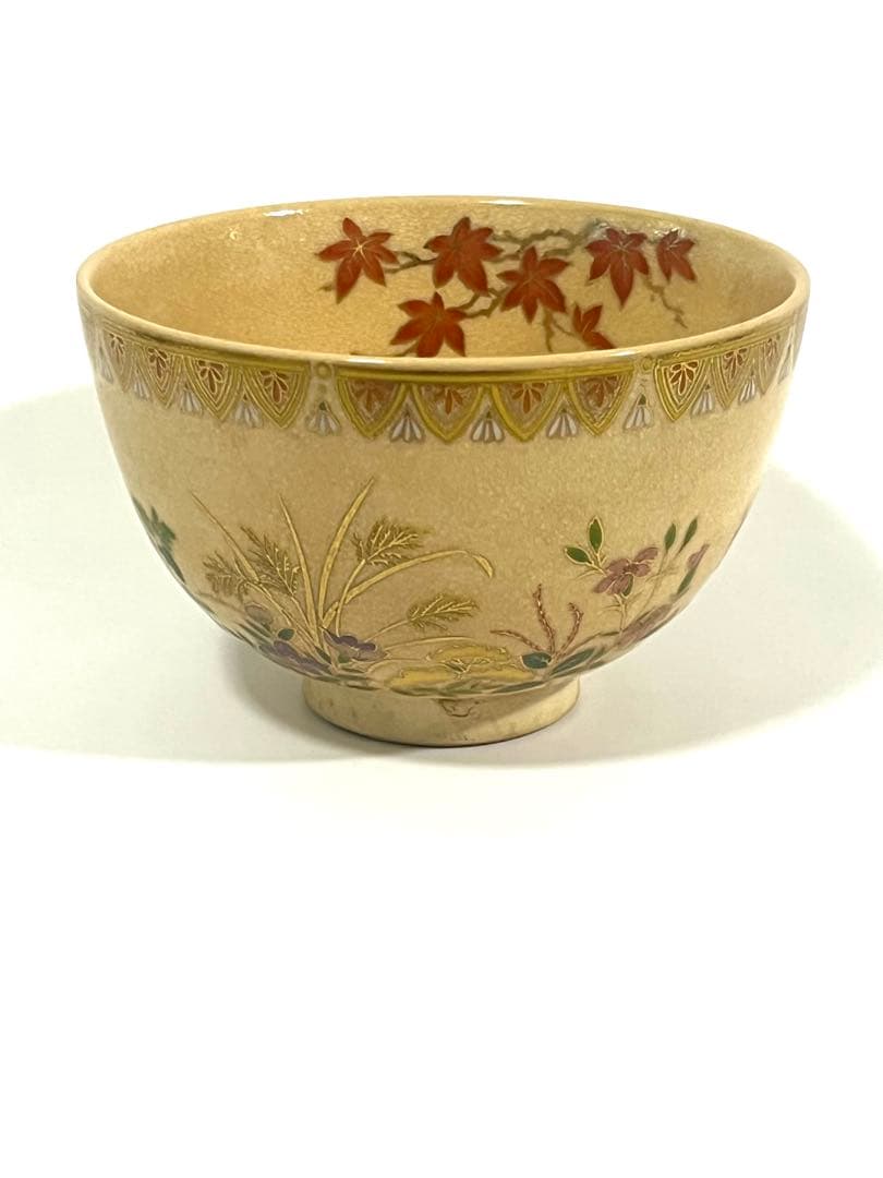 【価格交渉大歓迎】薩摩焼 藤山造 四季・季節花柄金彩茶碗　箱無し