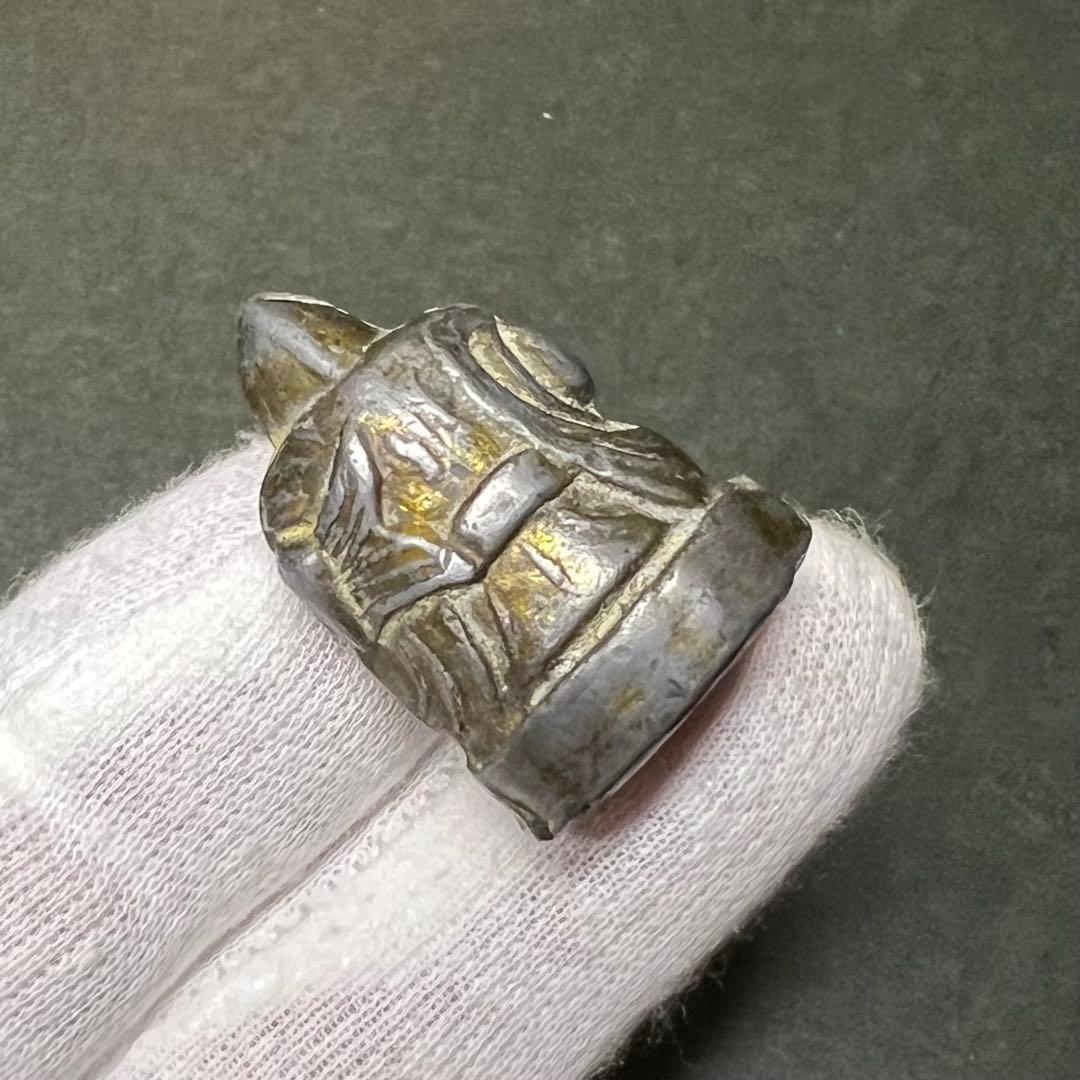 ◎古道具 庵々◎江戸時代後期 古銅製 恵比寿像 懐中仏◎神像豆仏鍍金痕有中空鋳造