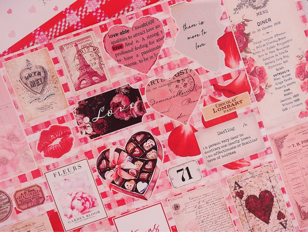 新作②ラブレター♡A4デザインペーパー　70枚♡バレンタイン　コラージュ　素材