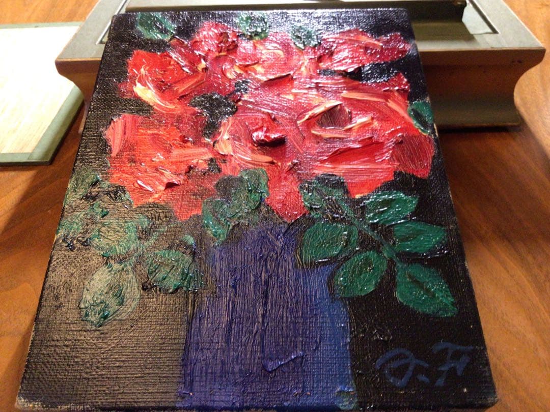 ◉真作保証◉藤波 晃◉油彩 薔薇 静物画 F0号◉豪華額装つき◉送料込み◉