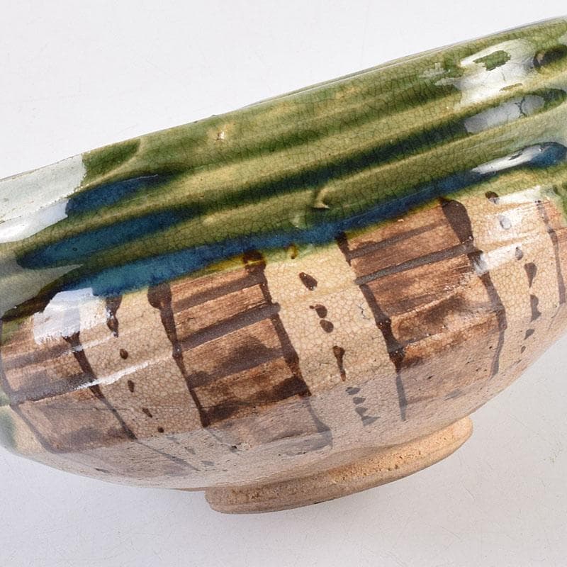 織部焼　古瀬戸窯　加藤作助作　手捻り茶碗　共箱　C　R8994