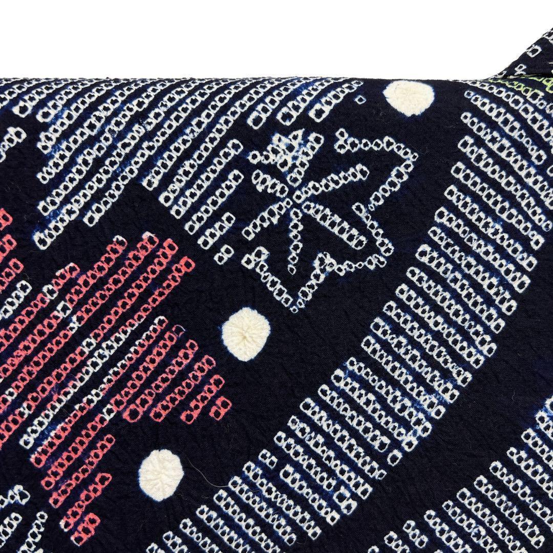 有松鳴海絞り　流水　楓　ネイビー系　着物　043w d