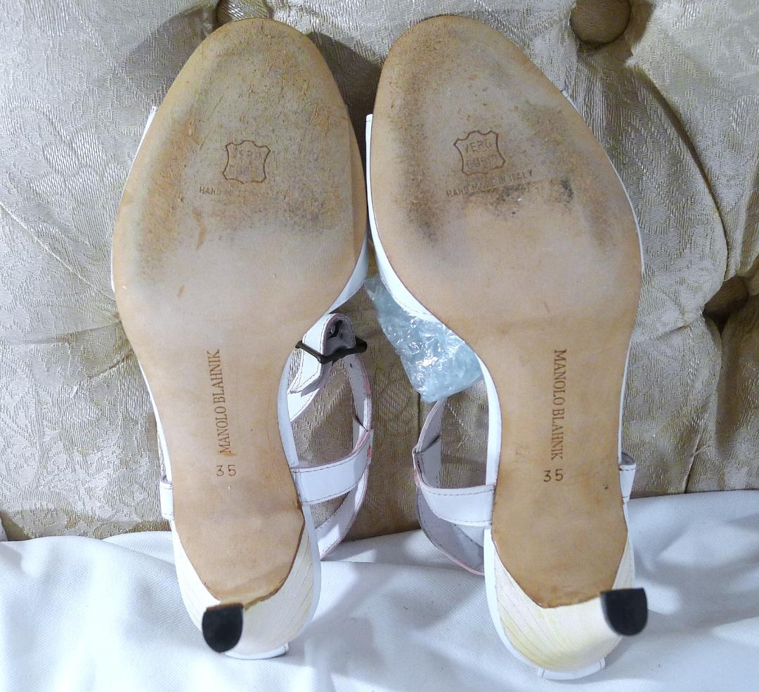 【マノロブラニク】ホワイト＆PINKカラーミュールパンプス美品 23㎝