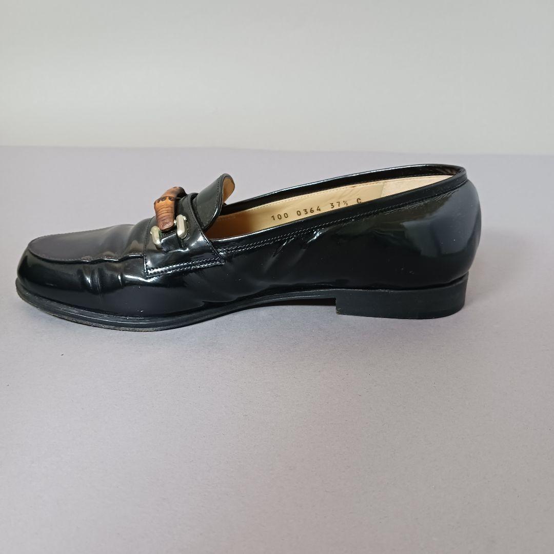 689/良品/GUCCI グッチ/ローファー/ブラック/エナメル/バンブービット