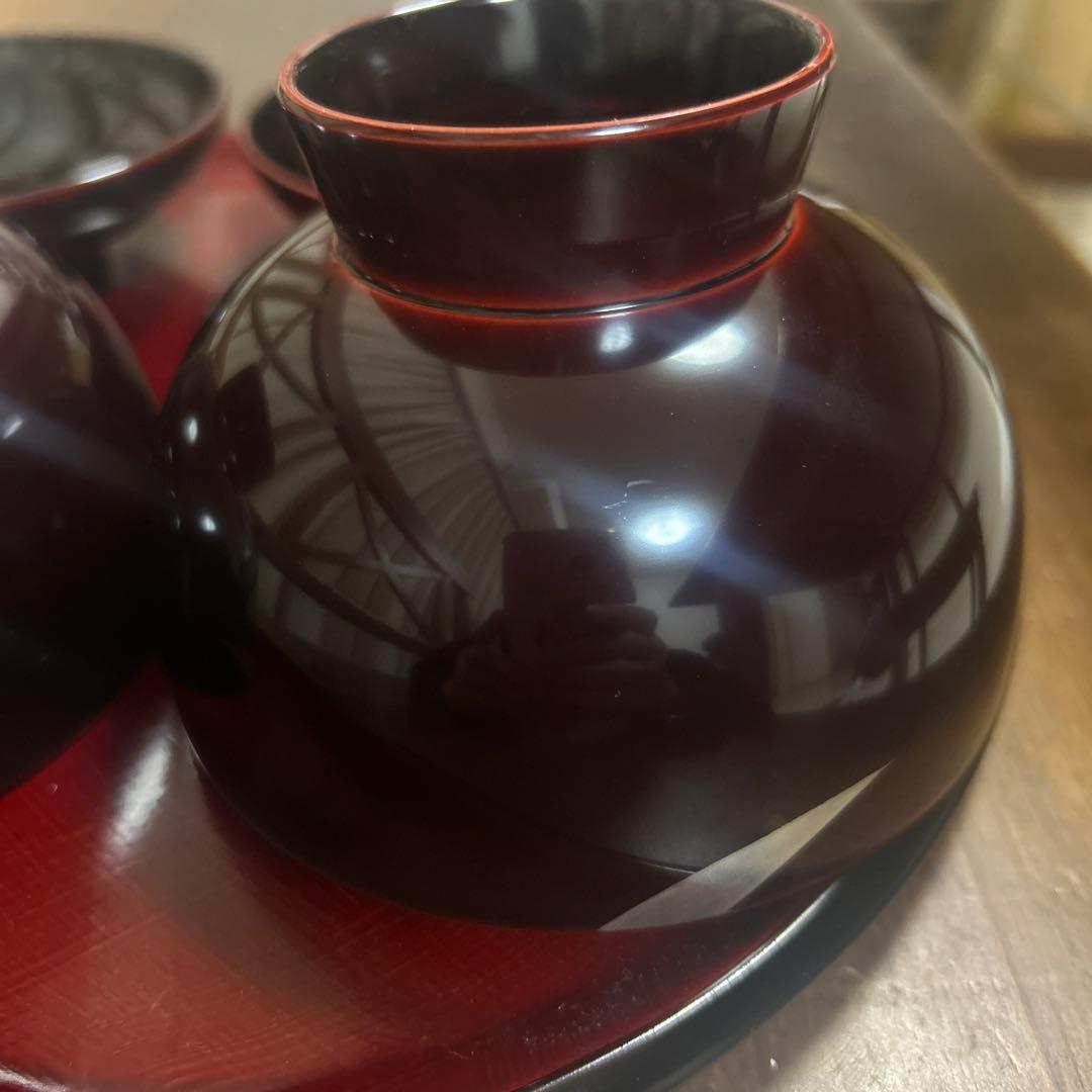 越前塗　千羽鶴雑煮椀 溜　蒔絵　本漆手塗り　ペア　箔鶴蒔絵　煮物椀　縁起物　お祝