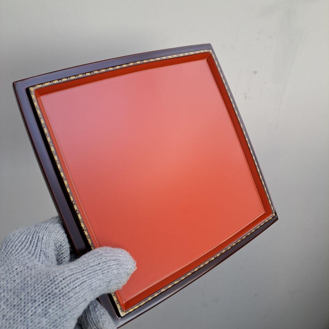 【輪島塗　6.5寸3段重箱】布着本堅地　溜塗/胴張り　未使用品