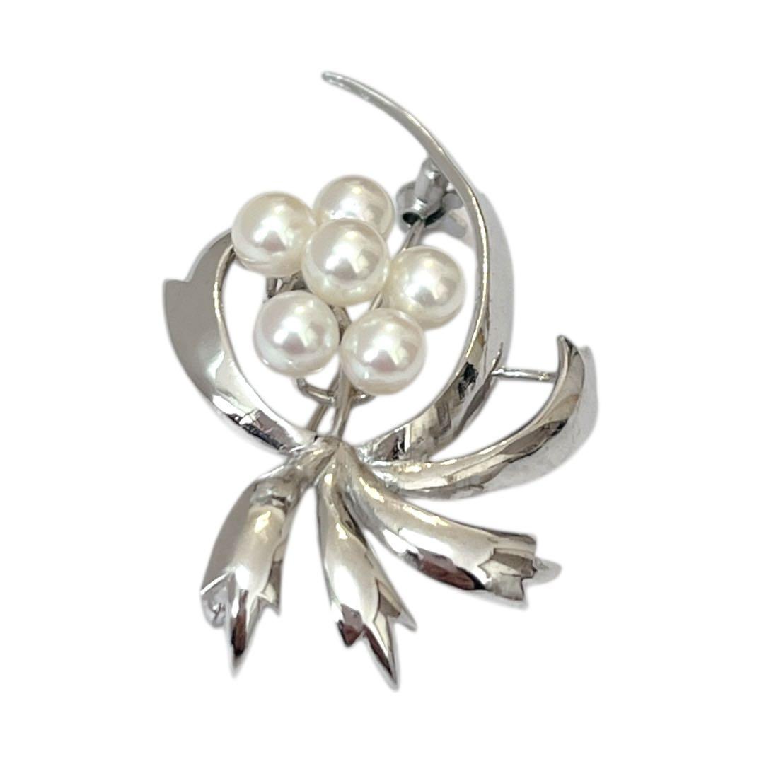 【極美品】MIKIMOTO パールブローチ リーフ お花 アコヤ真珠 業者磨き済