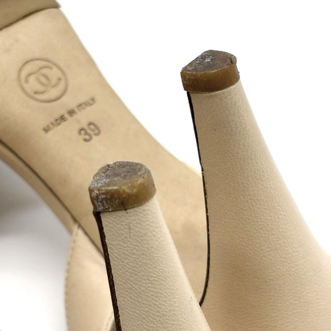 【約24.5cm】シャネル リボンサンダル バックストラップ ココマーク5Q3