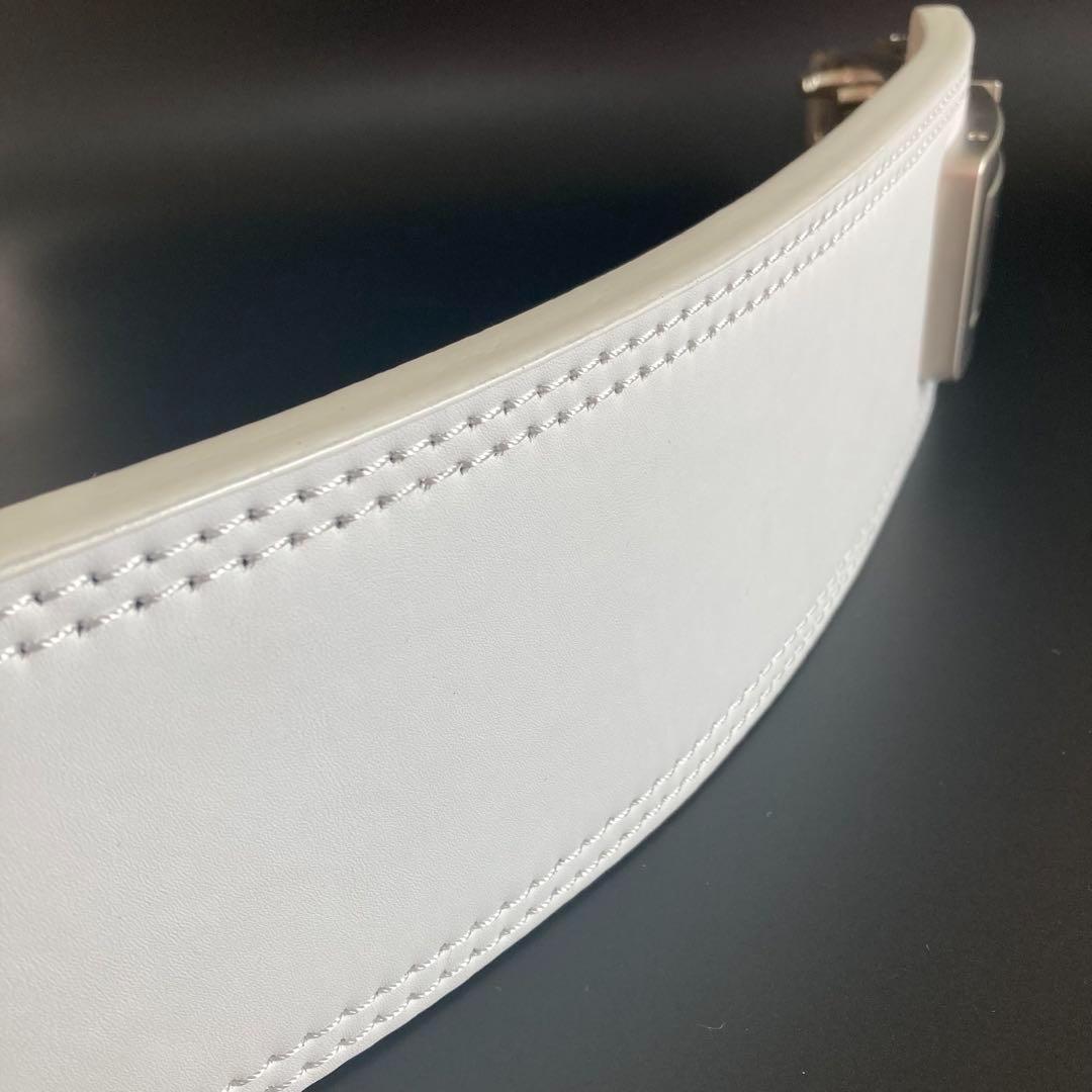 B級品 パワーベルト レバーアクション 本革13ミリ 可変式 ホワイト×マット銀