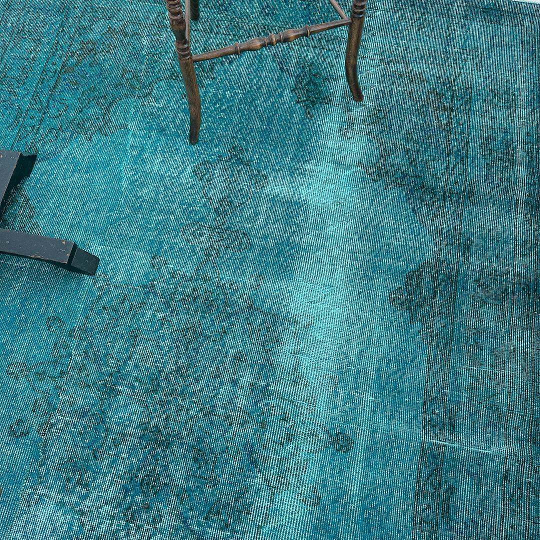 トルコヴィンテージラグ A82 大判 ダークターコイズブルー オーバーダイラグ