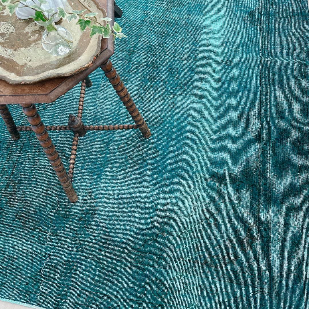 トルコヴィンテージラグ A82 大判 ダークターコイズブルー オーバーダイラグ