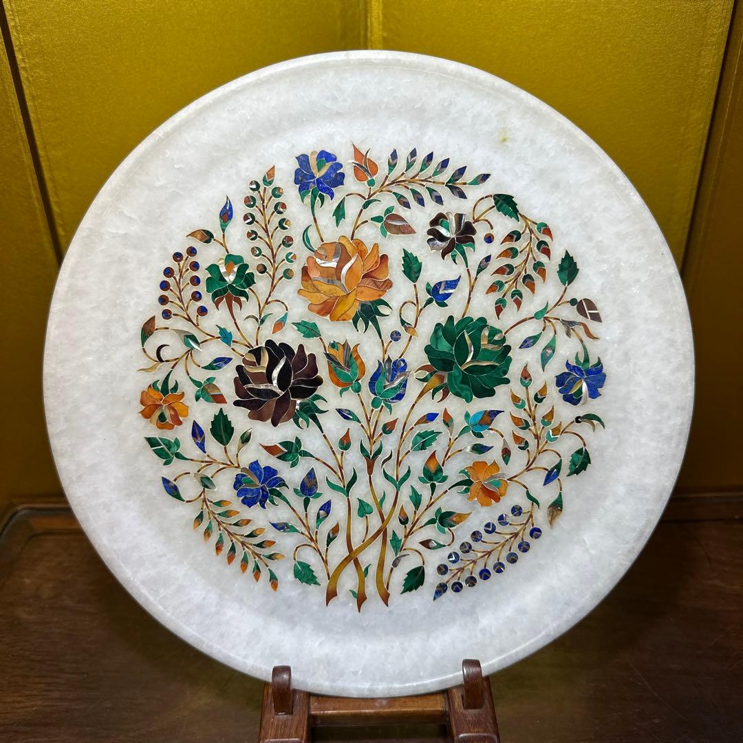 置物，皿，ハンドメイド 天然石　細工 螺細 プレート 飾り皿