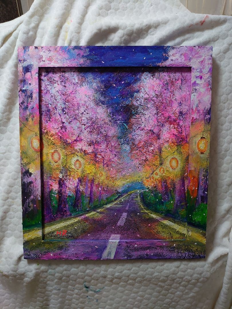 油絵 工場の灯りⅡ