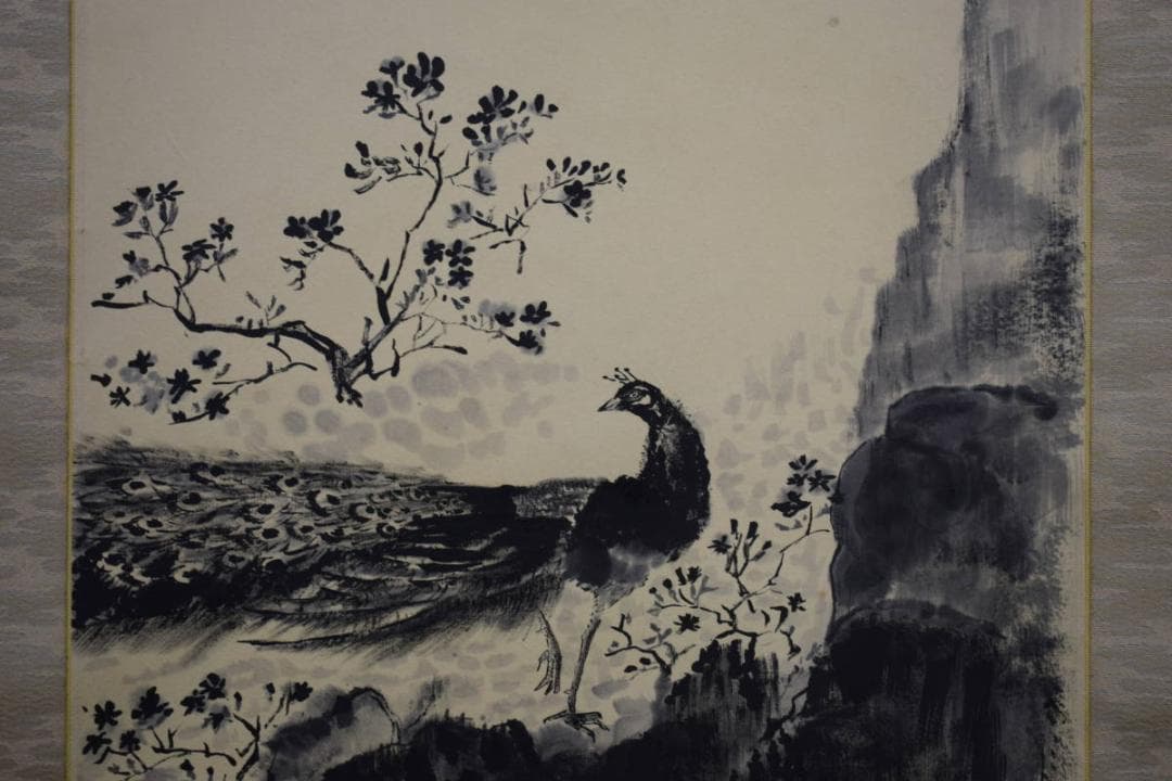 不詳/不詳/孔雀画詞/クジャク/布袋屋掛軸HE-484