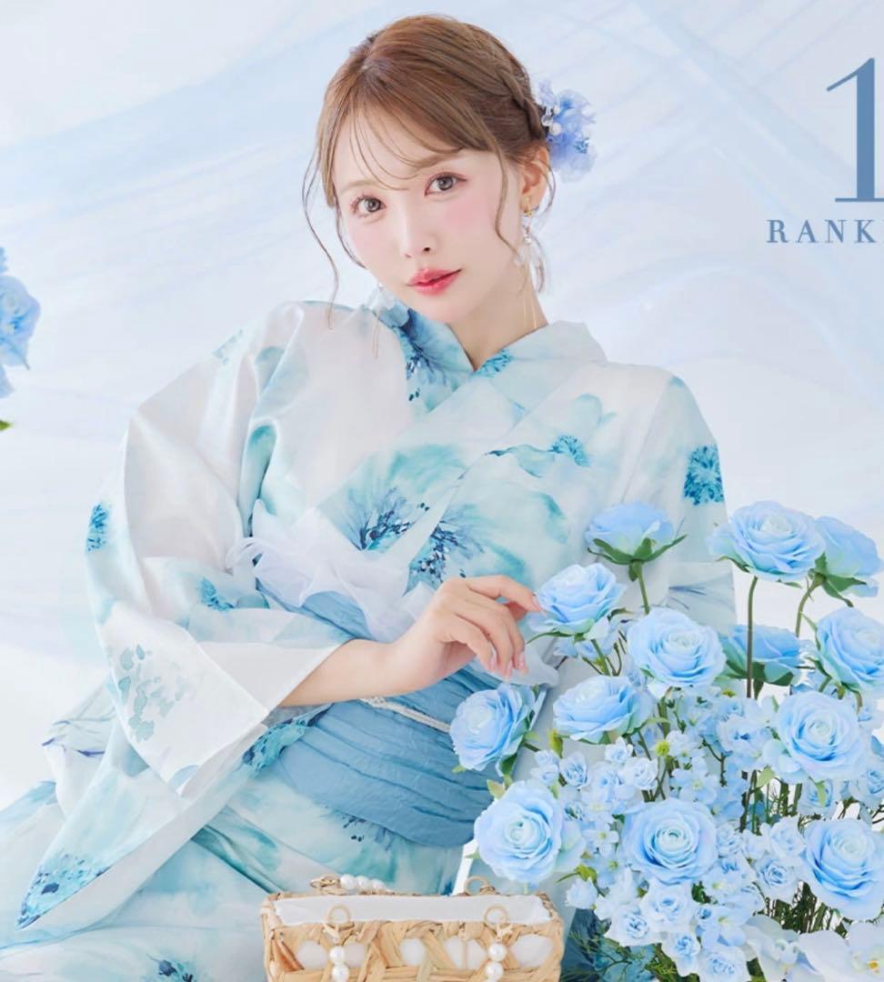 ブルーグレイニュアンスフラワー浴衣【浴衣3点セット】sugar 三上悠亜