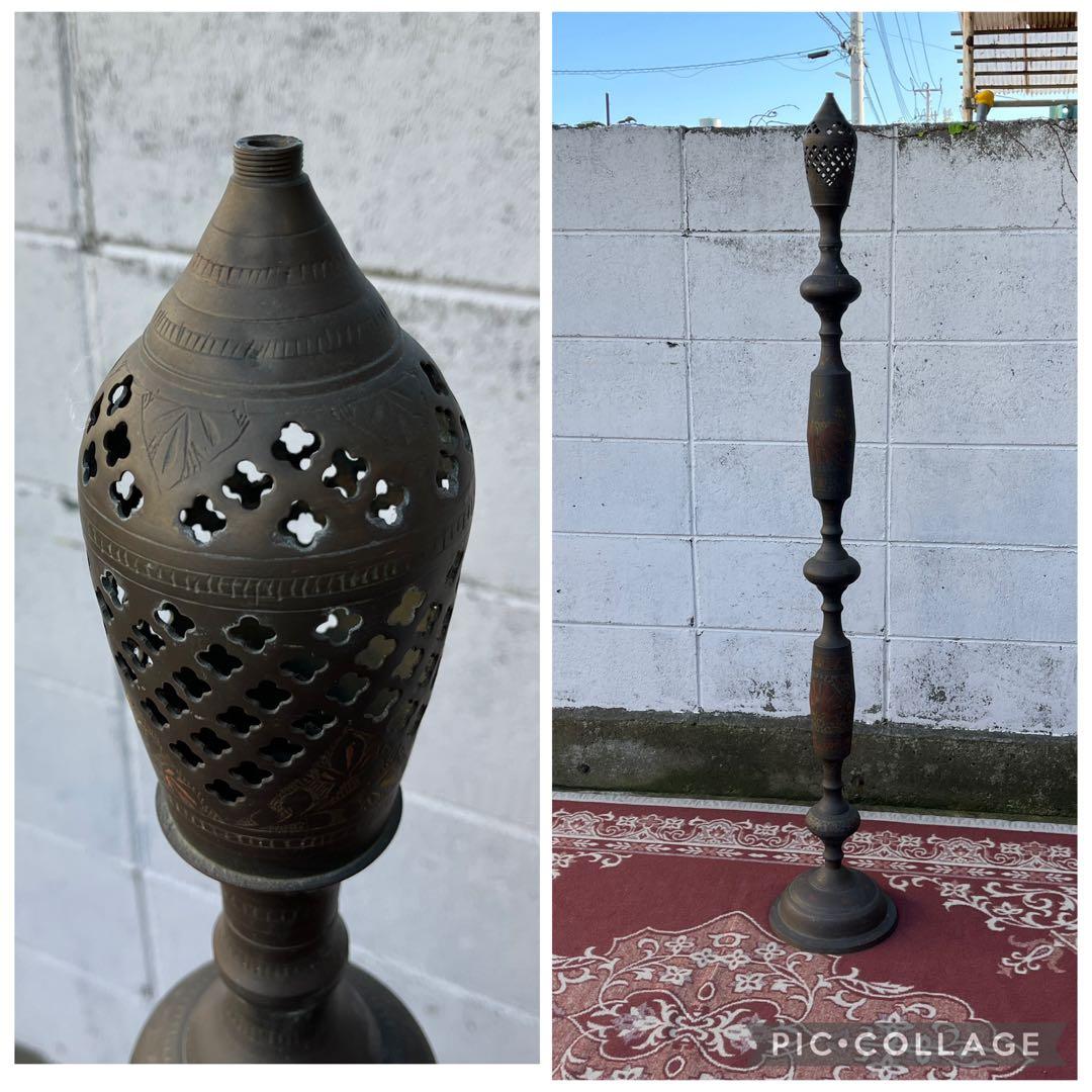 古雑貨アンティーク品◾️真鍮製 エスニックデザイン スタンドライト ベース