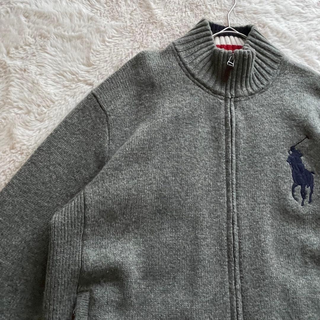 美品　ポロラルフローレン　LL ビッグポニー ジップアップニット エルボーパッチ