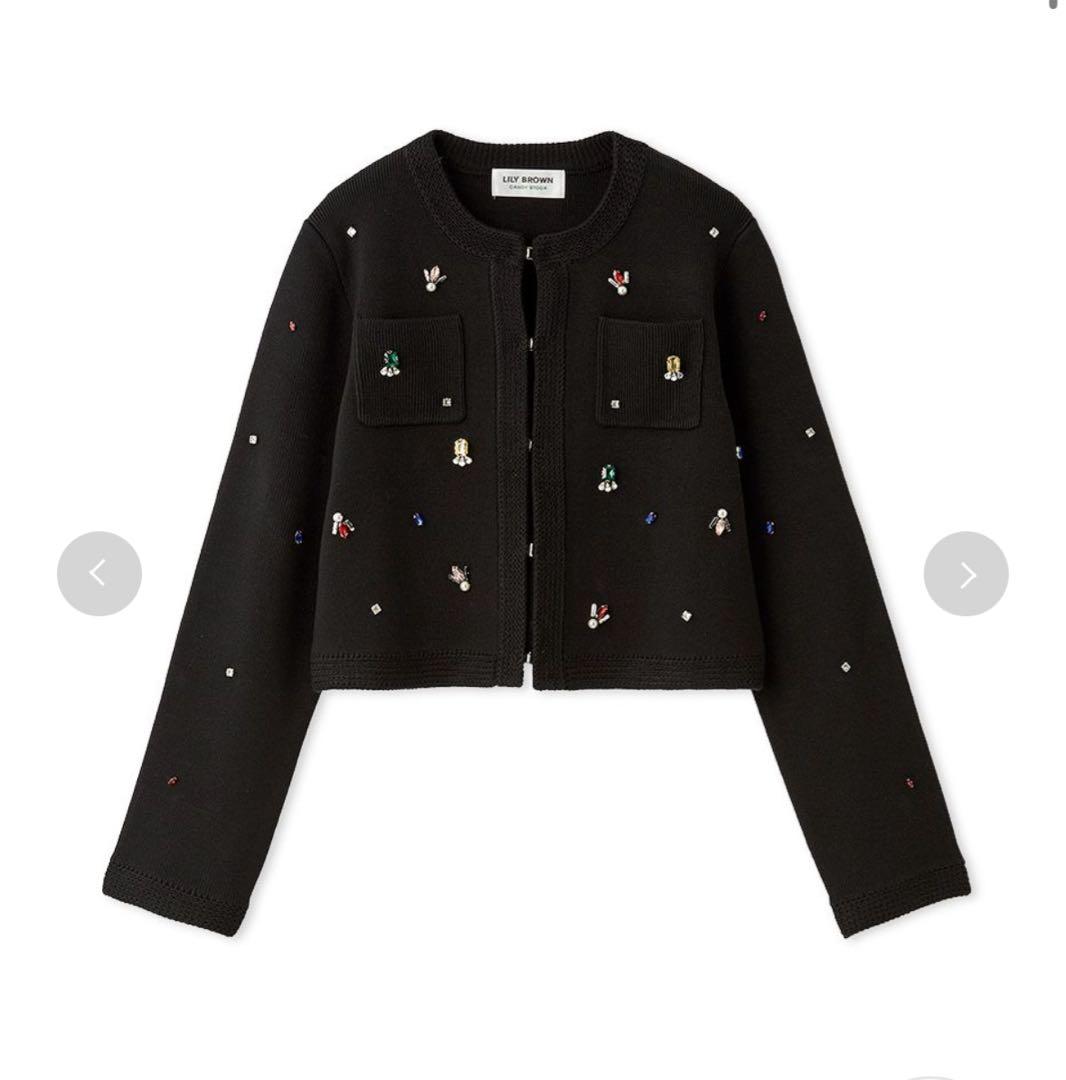 12日まで値下げ　LILY BROWNビーズ装飾付き黒クロップドジャケット