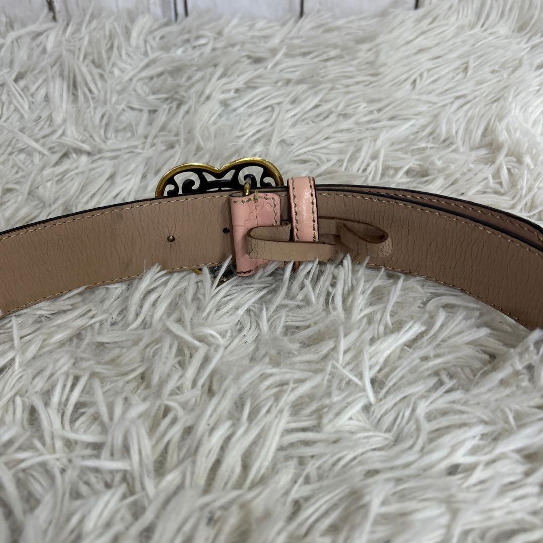 GUCCI ベルト　ハート　ロゴ　GG シマ　ピンク　レザー　レディース