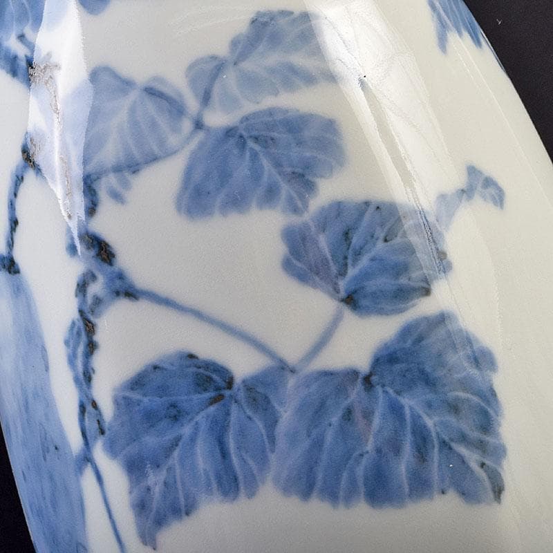 広瀬義之作　染付　あけび図　面取り壷　共布共箱　V　R9191B