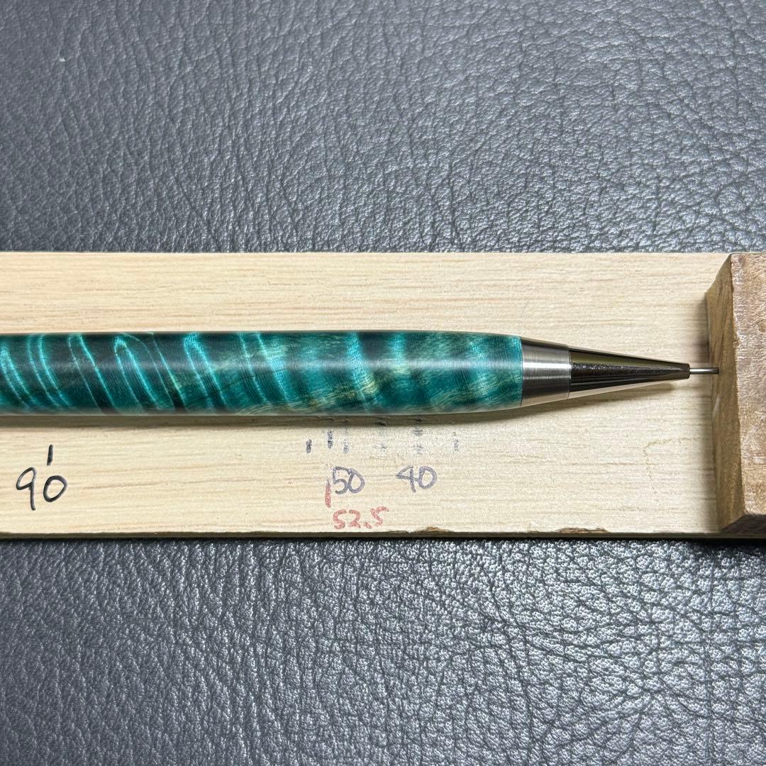 111栃トラ杢スタビ　木製シャーペン　強低重心テーパー　ステンレス　ギラギラ杢
