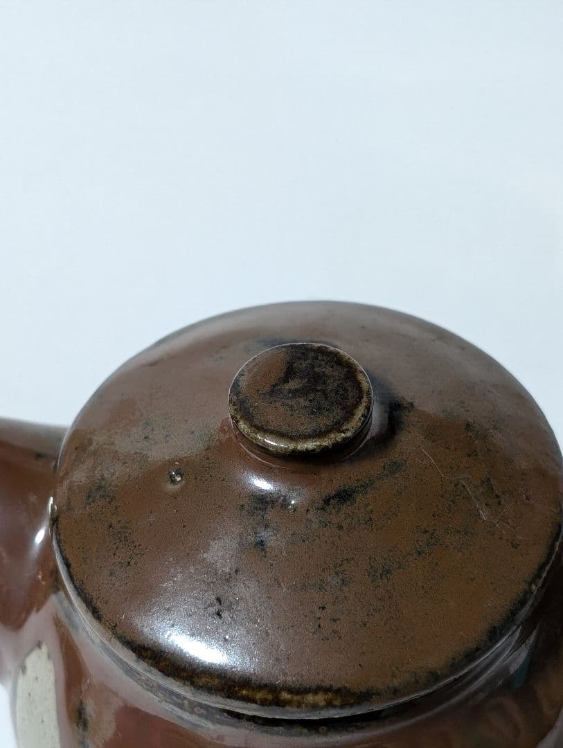 （押し上2-C）浜田庄司　急須　茶色と白の模様